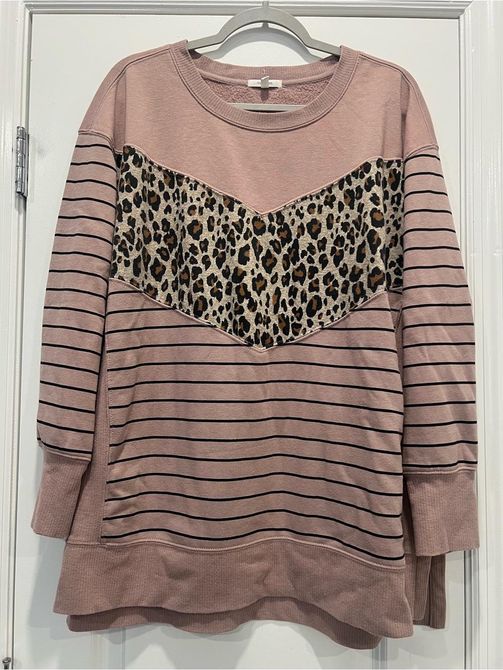 Maurice’s XL Leopard Panel Striped Pullover Top - Dusty Pink